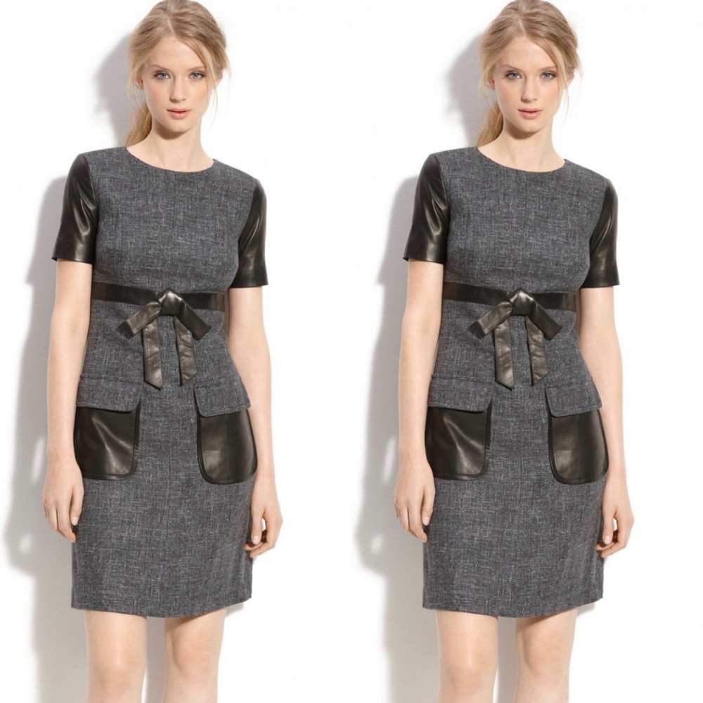 Robert Rodriguez Tweed Dress with Leather Trim